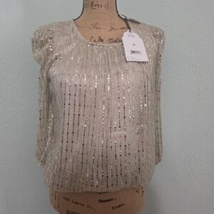 Women's Cream Gold Sequin Blouse - Elegant Evening Top